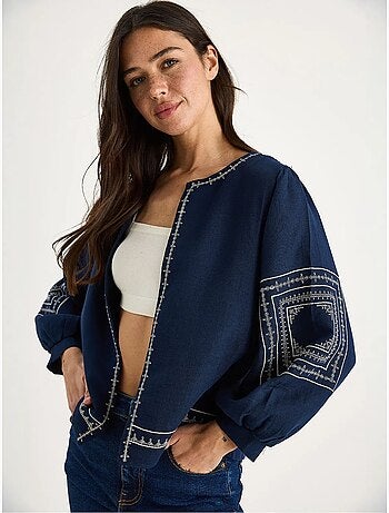 Chaqueta casual bordada de cuello redondo lucci
