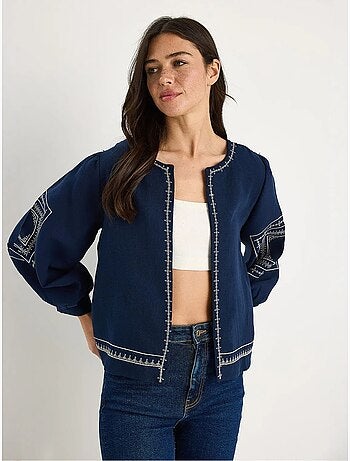 Chaqueta casual bordada de cuello redondo lucci