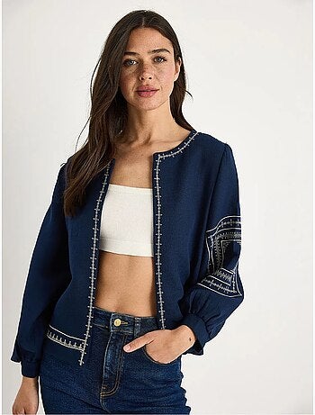 Chaqueta casual bordada de cuello redondo lucci