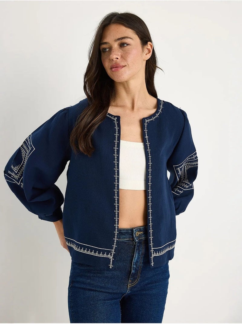 Chaqueta casual bordada de cuello redondo lucci Azul marino - Kiabi