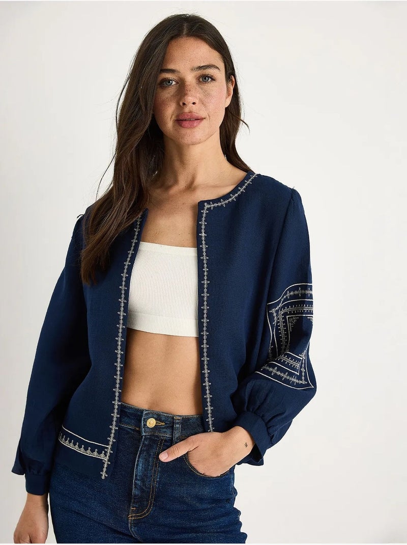 Chaqueta casual bordada de cuello redondo lucci Azul marino - Kiabi