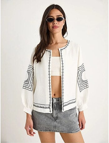 Chaqueta casual bordada de cuello redondo lucci
