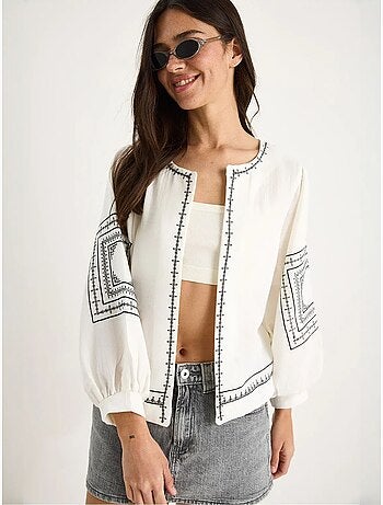 Chaqueta casual bordada de cuello redondo lucci