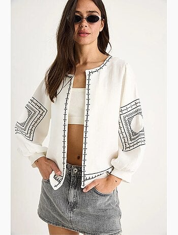 Chaqueta casual bordada de cuello redondo lucci