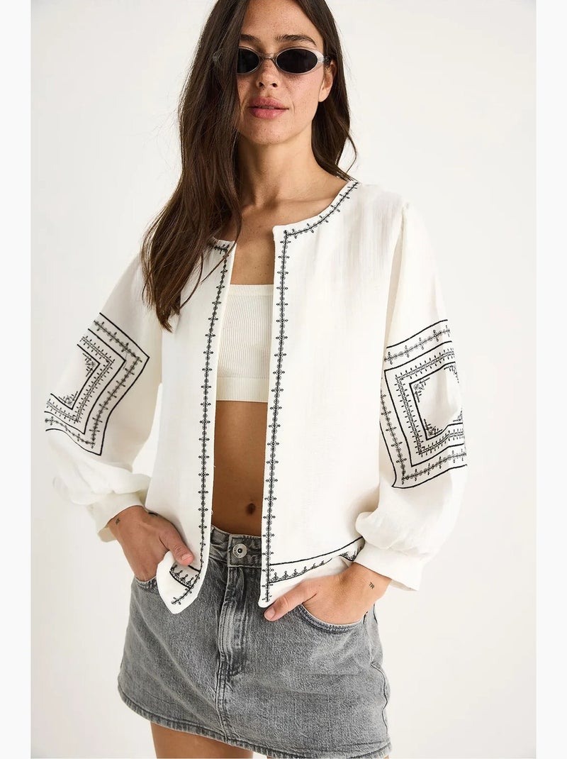 Chaqueta casual bordada de cuello redondo lucci Blanco - Kiabi