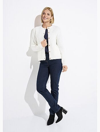 Chaqueta chaleco corta abotonada en punto efecto tweed - Afibel