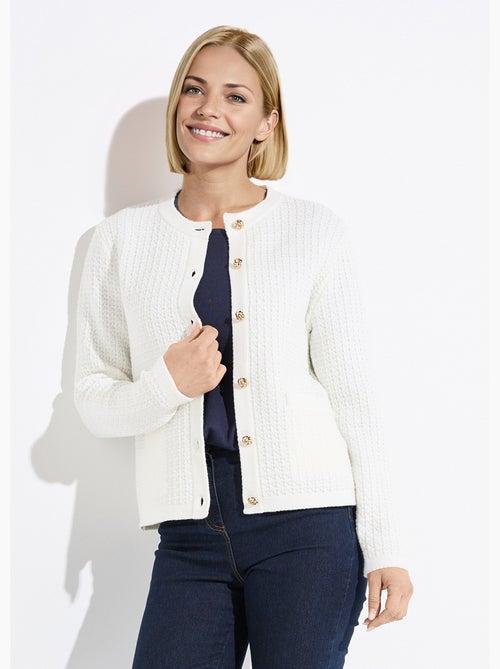 Chaqueta chaleco corta abotonada en punto efecto tweed - Afibel - Kiabi