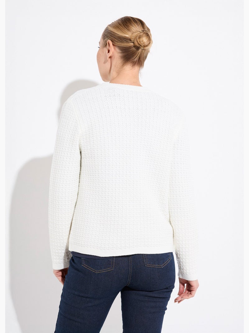 Chaqueta chaleco corta abotonada en punto efecto tweed - Afibel Crudo - Kiabi