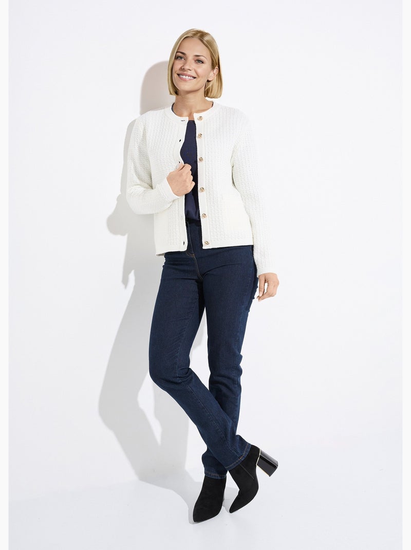 Chaqueta chaleco corta abotonada en punto efecto tweed - Afibel Crudo - Kiabi