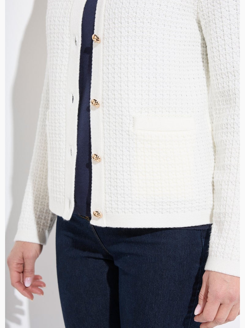 Chaqueta chaleco corta abotonada en punto efecto tweed - Afibel Crudo - Kiabi