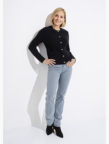 Chaqueta chaleco corta abotonada en punto efecto tweed - Afibel