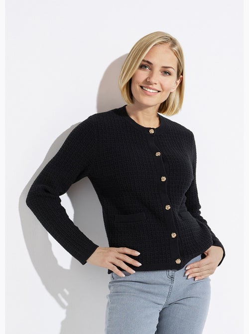 Chaqueta chaleco corta abotonada en punto efecto tweed - Afibel - Kiabi