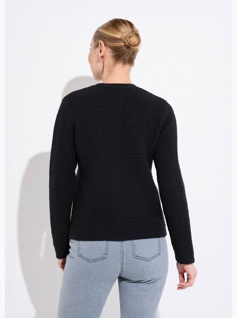Chaqueta chaleco corta abotonada en punto efecto tweed - Afibel Negro - Kiabi