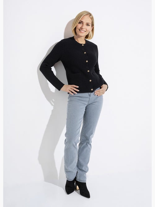 Chaqueta chaleco corta abotonada en punto efecto tweed - Afibel - Kiabi