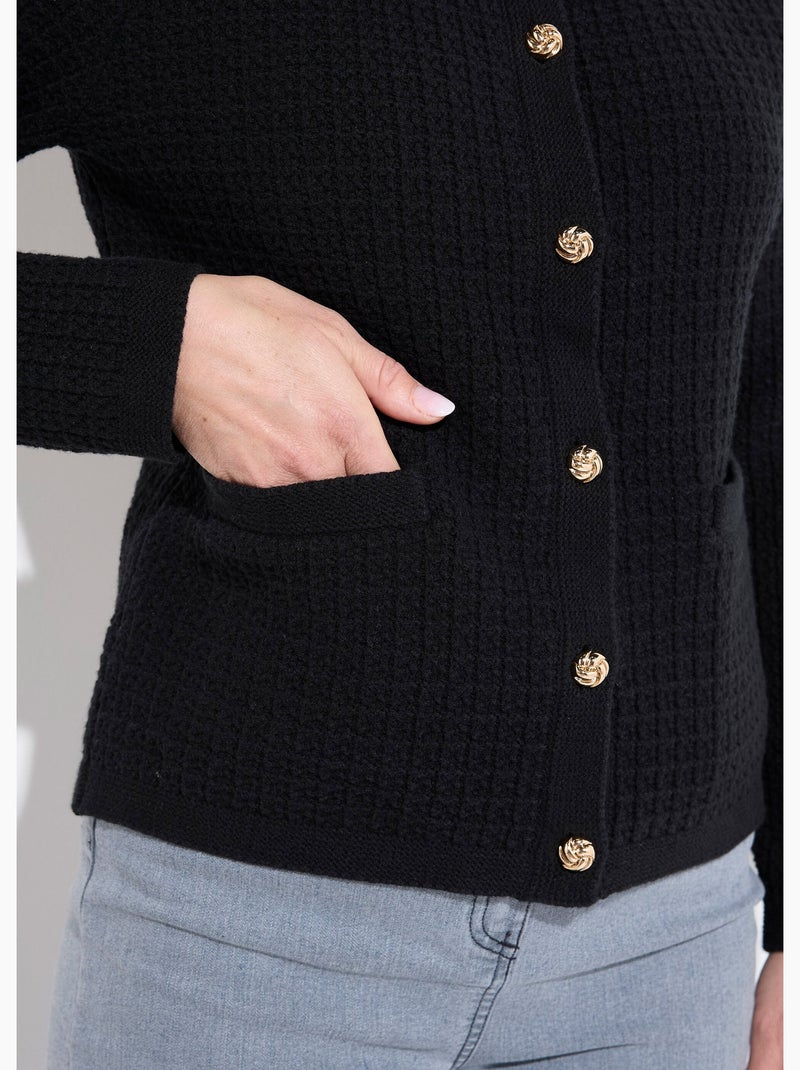 Chaqueta chaleco corta abotonada en punto efecto tweed - Afibel Negro - Kiabi