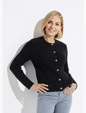 Chaqueta chaleco corta abotonada en punto efecto tweed