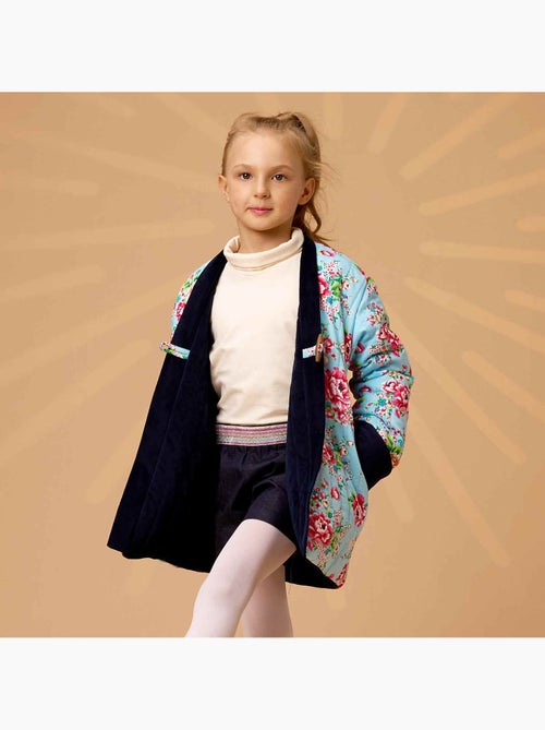 Chaqueta China para Niña | Azul Marino Reversible con Flores Turquesa | KIM - Kiabi