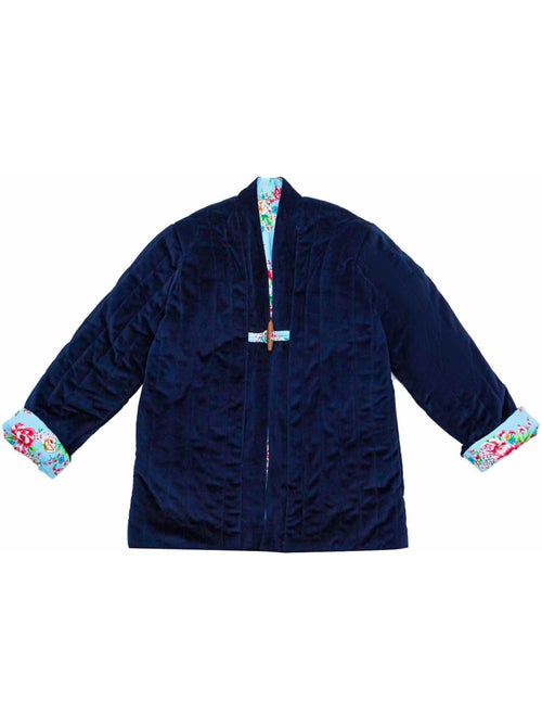 Chaqueta China para Niña | Azul Marino Reversible con Flores Turquesa | KIM - Kiabi