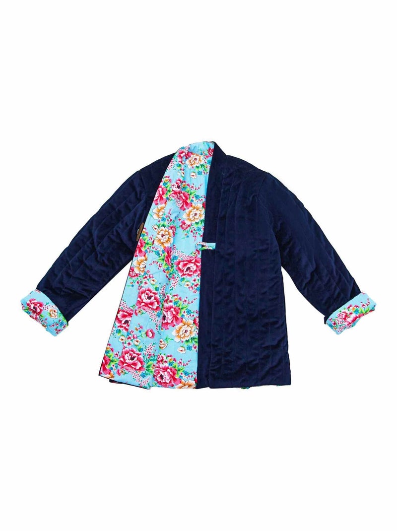 Chaqueta China para Niña | Azul Marino Reversible con Flores Turquesa | KIM Azul marino - Kiabi