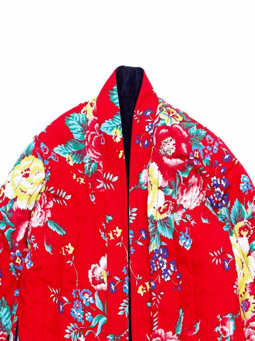 Chaqueta China para Niña | Terciopelo Azul Marino Reversible con Flores Rojas | KIM - Kiabi