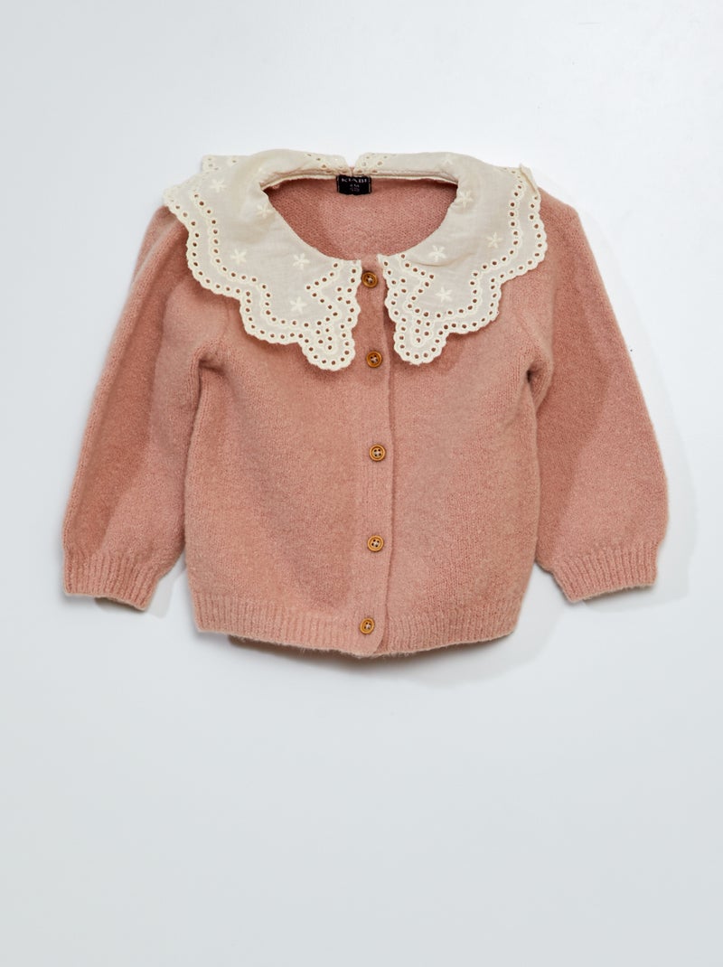 Chaqueta con bordado inglés en el cuello rosa - Kiabi