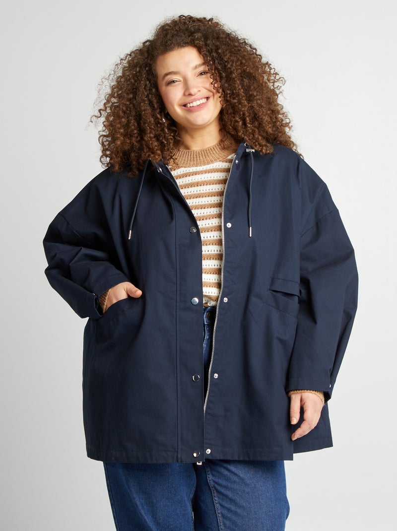 Chaqueta con capucha corte trapecio azul - Kiabi