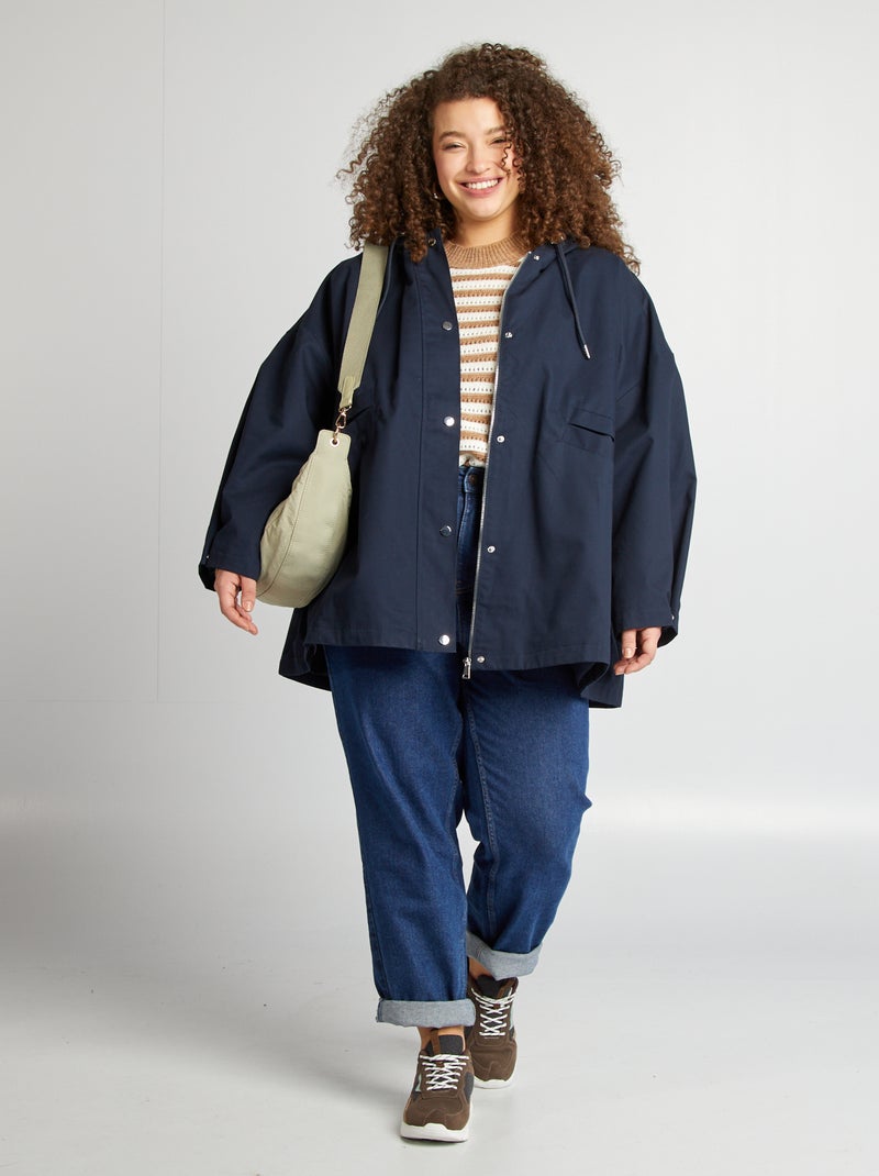 Chaqueta con capucha corte trapecio azul - Kiabi