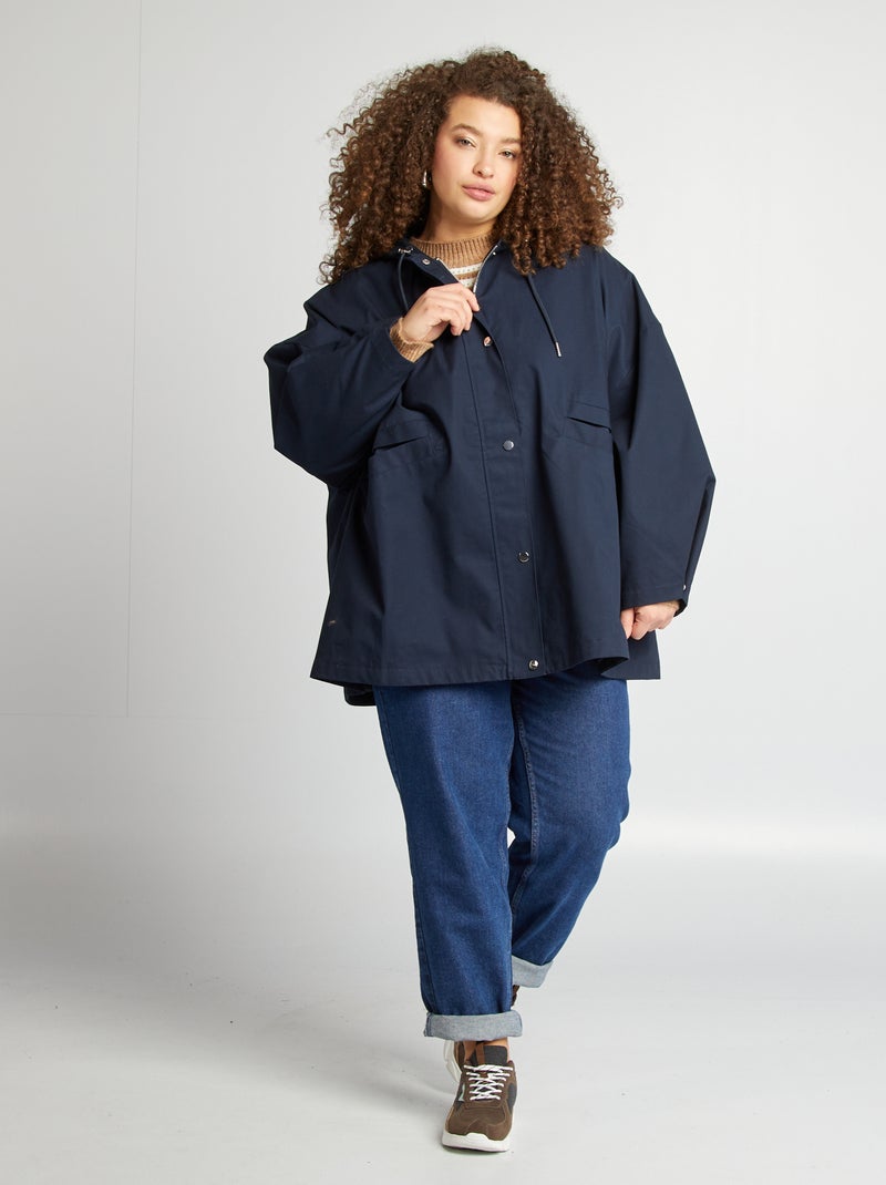 Chaqueta con capucha corte trapecio azul - Kiabi