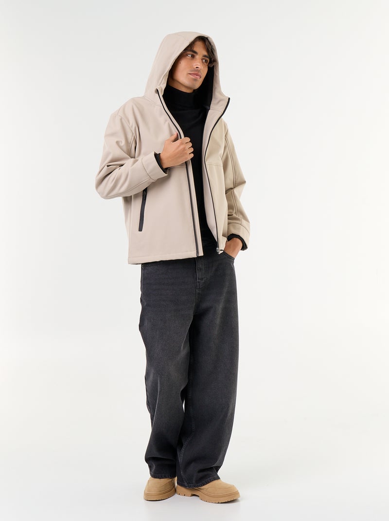 Chaqueta con capucha de neopreno forrada de micropolar Beige - Kiabi