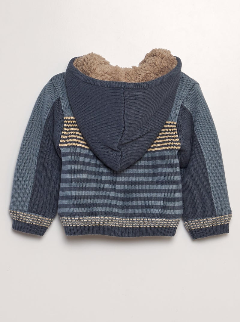 Chaqueta con capucha de punto tricotado colorblock AZUL - Kiabi