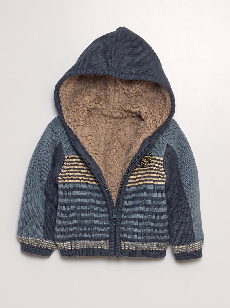 Chaqueta con capucha de punto tricotado colorblock AZUL - Kiabi