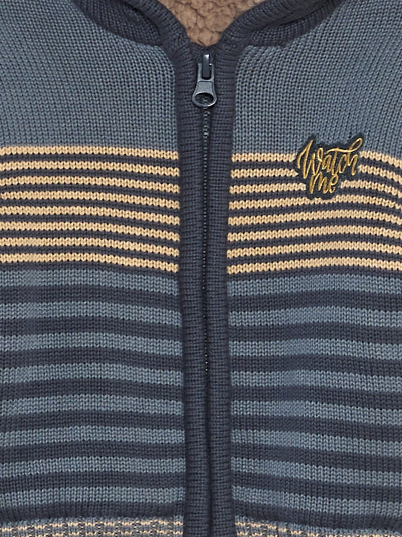 Chaqueta con capucha de punto tricotado colorblock AZUL - Kiabi