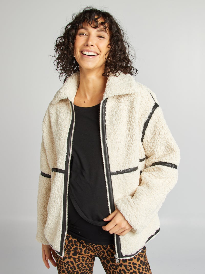 Chaqueta con capucha efecto borreguito BEIGE - Kiabi