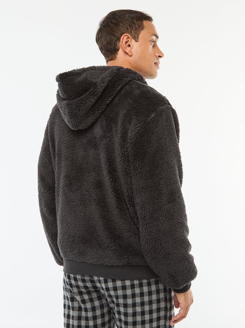 Chaqueta con capucha y cremallera en tejido de peluche Negro - Kiabi