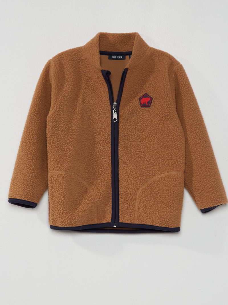 Chaqueta con cremallera de borreguito marrón - Kiabi