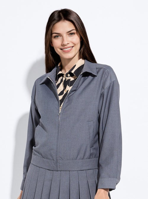 Chaqueta con cremallera de color jaspeado oscuro - AFIBEL - Kiabi