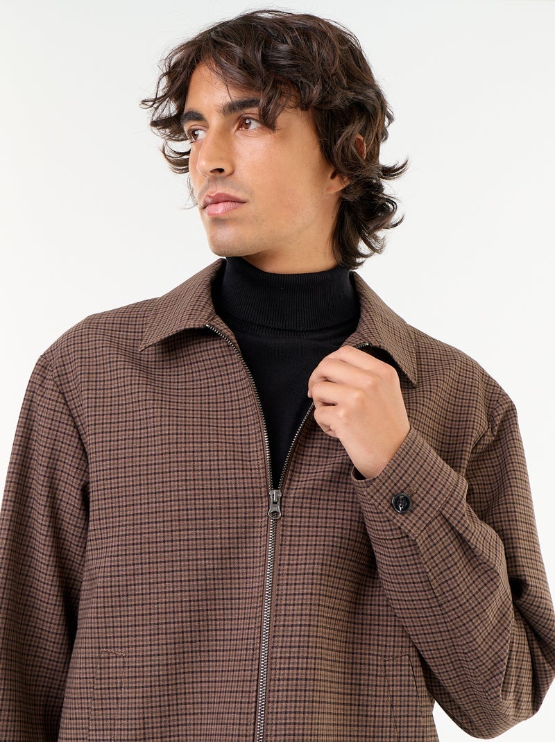 Chaqueta con cremallera de cuadros Gris - Kiabi