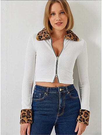 Chaqueta con cremallera de felpa de leopardo lucci