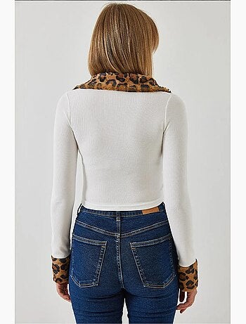 Chaqueta con cremallera de felpa de leopardo lucci