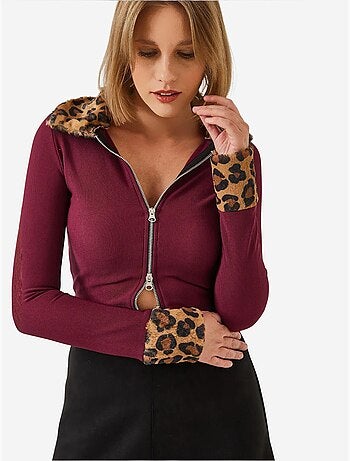 Chaqueta con cremallera de felpa de leopardo lucci
