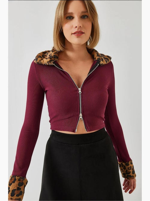 Chaqueta con cremallera de felpa de leopardo lucci - Kiabi Chaqueta con cremallera de felpa de leopardo lucci - Kiabi