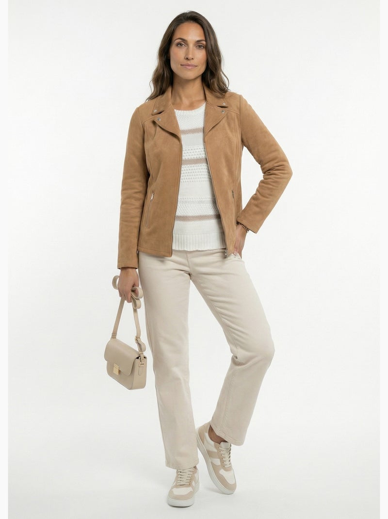Chaqueta con cremallera de tejido de ante aterciopelado - Afibel Camel - Kiabi