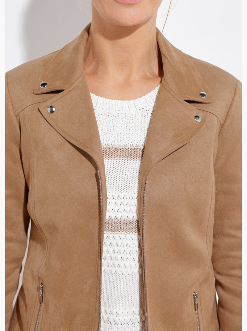 Chaqueta con cremallera de tejido de ante aterciopelado - Afibel Camel - Kiabi