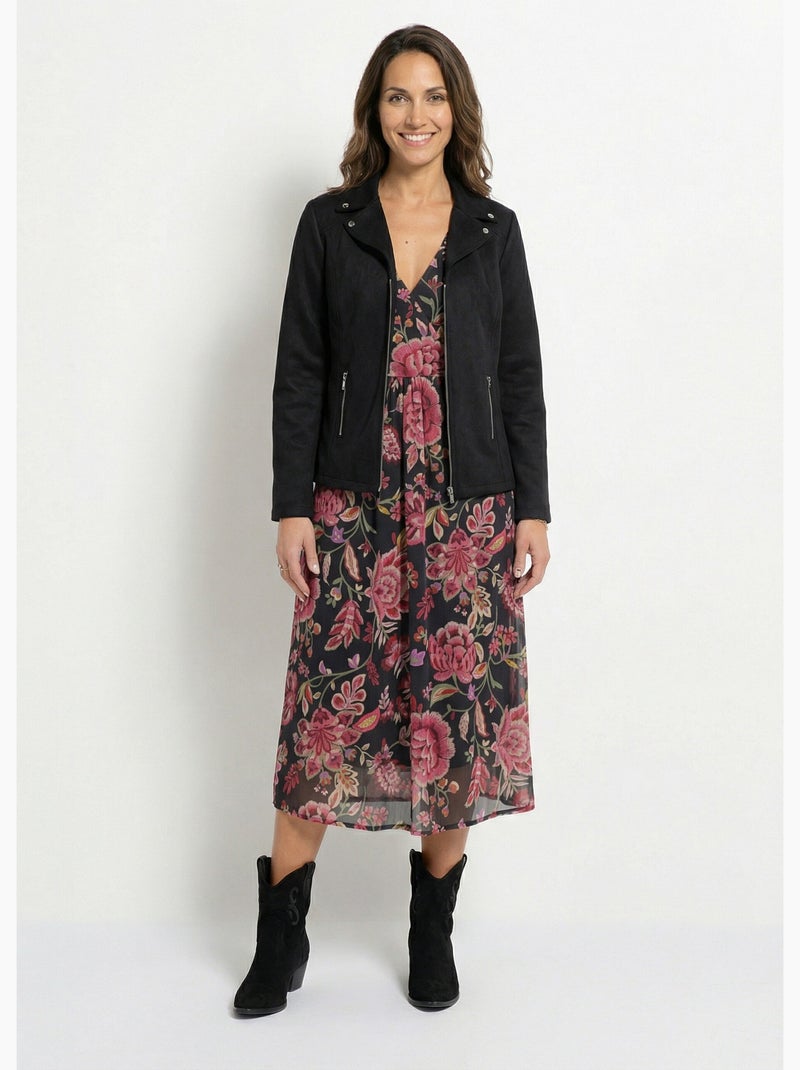 Chaqueta con cremallera de tejido de ante aterciopelado - Afibel Negro - Kiabi