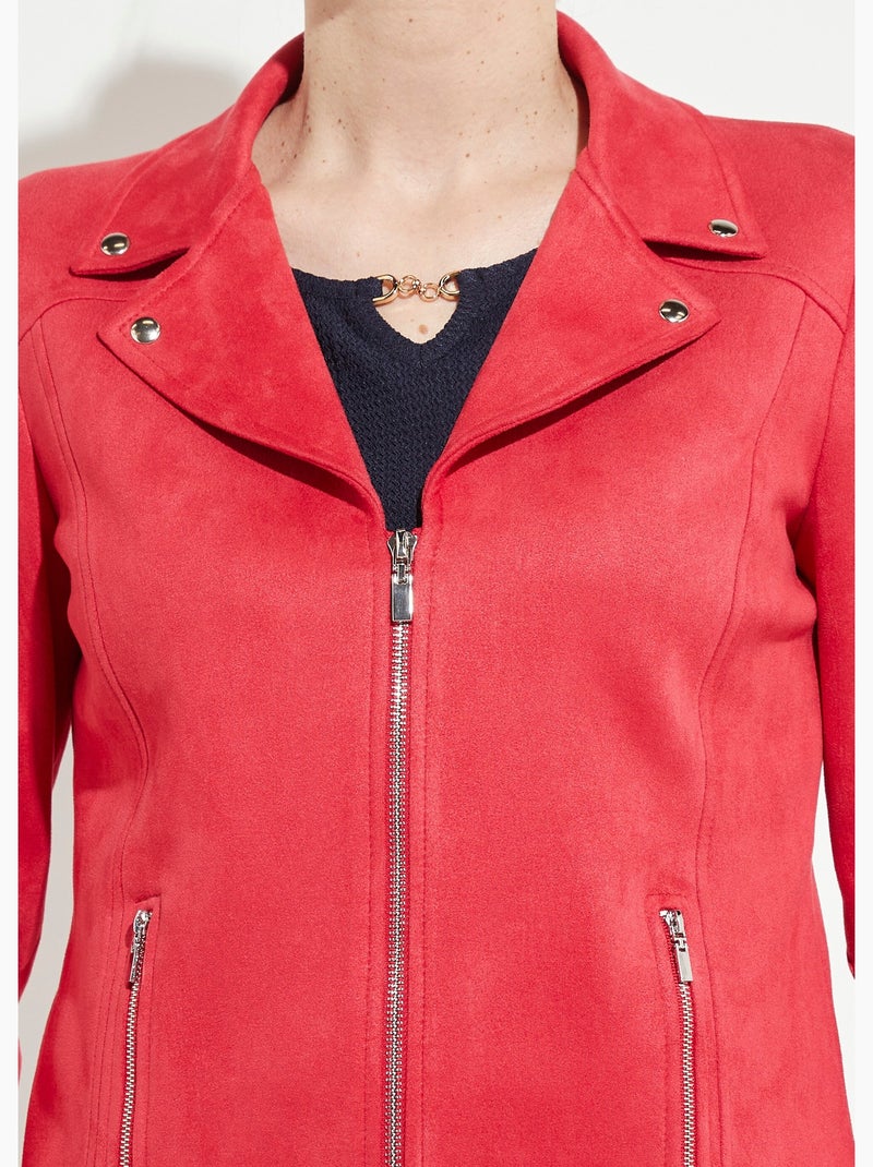 Chaqueta con cremallera de tejido de ante aterciopelado - Afibel Terracota - Kiabi