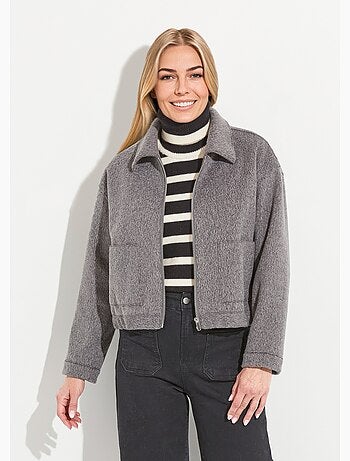 Chaqueta con cremallera de tejido de rizo liso - Afibel