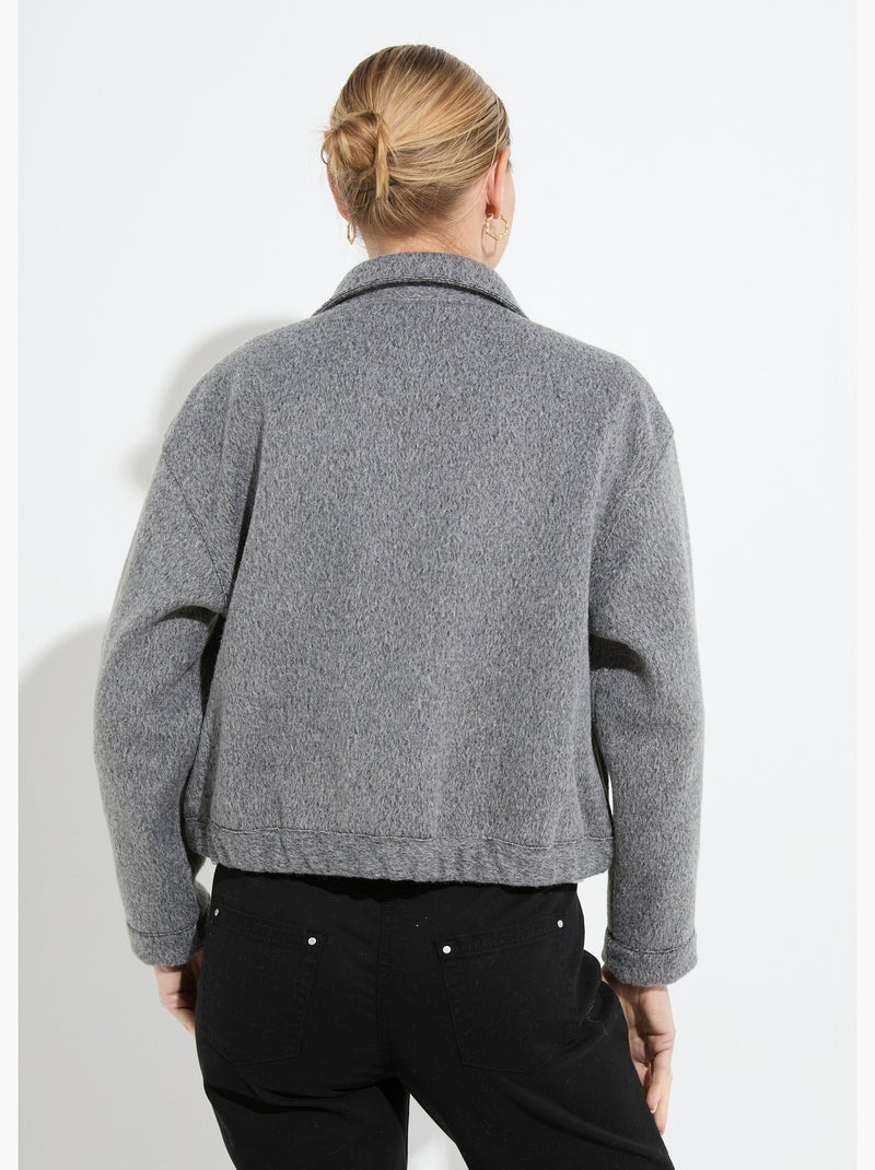 Chaqueta con cremallera de tejido de rizo liso - Afibel Gris - Kiabi