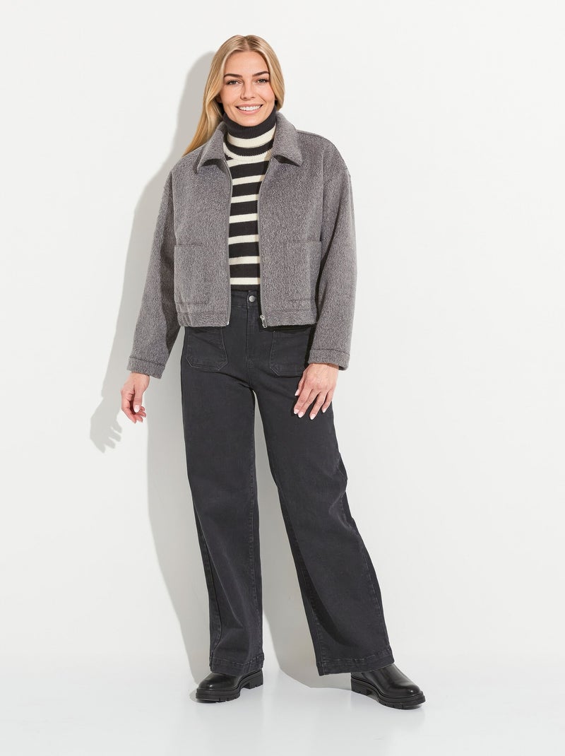 Chaqueta con cremallera de tejido de rizo liso - Afibel Gris - Kiabi