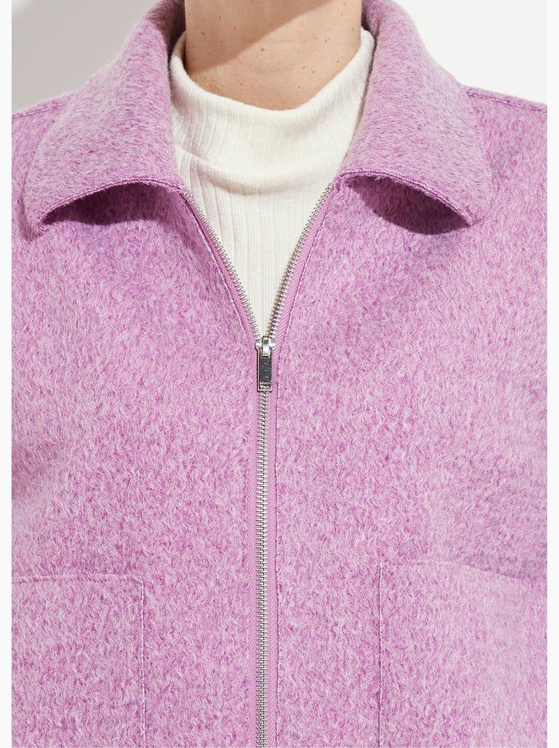 Chaqueta con cremallera de tejido de rizo liso - Afibel Malva chiaro - Kiabi