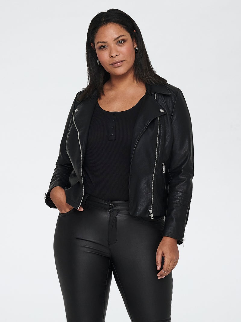 Chaqueta con cremallera en símil piel Negro - Kiabi